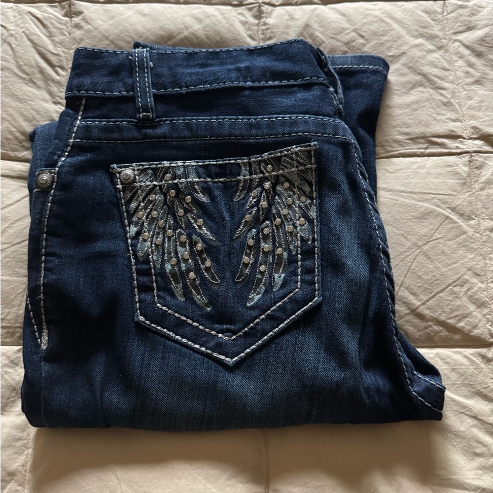 Harley Davidson - Dark Blue Women's Embroidered Pocket Jeans - Size 4